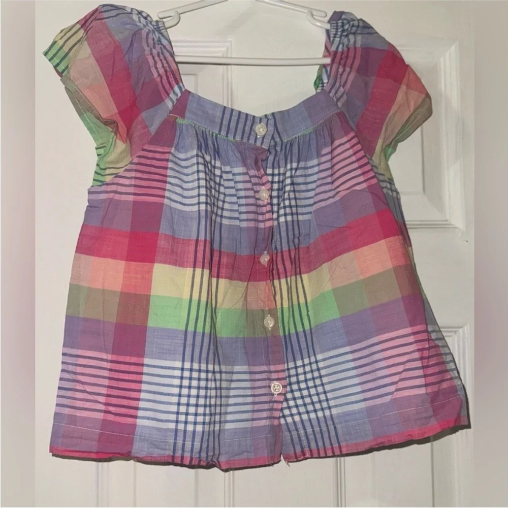 GAP Girls Size 10 Top Bundle 2 Pc Plaid & Light Blue Puff Sleeve Blouses